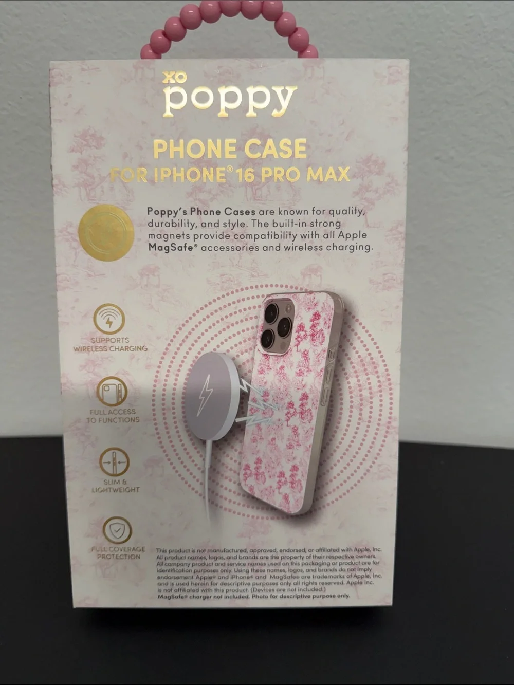 XO Poppy | Vintage Pink Floral iPhone 16 Pro Max MagSafe Case + USB-C Cable 🌸